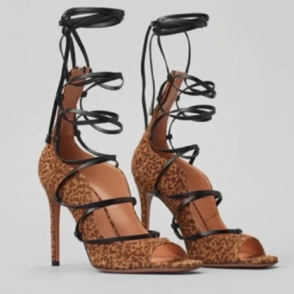 🆕 Lita by Ciara Shoes Solid Strappy Heel Black/Brown Sandal in Printed Leather
